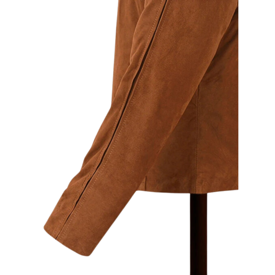 Mens Tan Brown Suede Shirt Collar Jacket 4 Mens Tan Brown Suede Shirt Collar Jacket - Image 4