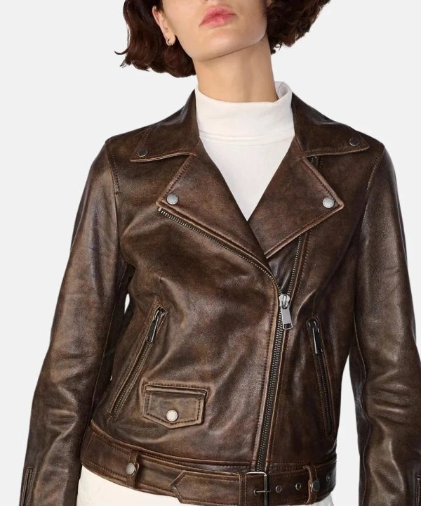 Distressed Brown Moto Jacket 4 Distressed Brown Moto Jacket - Image 4
