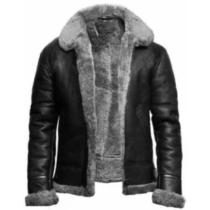 Fur Aviator Pilot Black Shearling Leather Jacket
