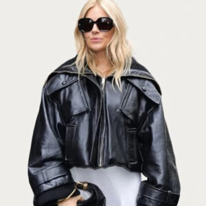 Sienna Miller Enormous Leather Jacket