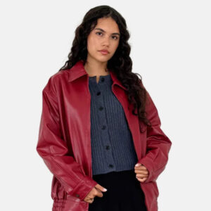 Women Blood Red Leather Motorcycle Jacket