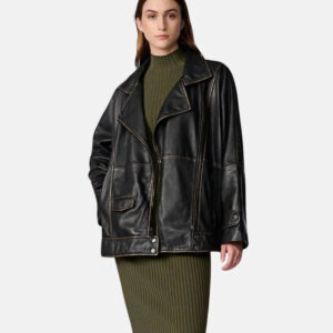 Oversized Moto Black Leather Jacket