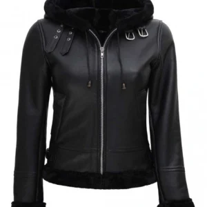 Women Shearling Hooded Leather Jacket