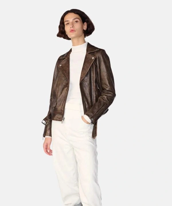 Distressed Brown Moto Jacket 2 Distressed Brown Moto Jacket - Image 2