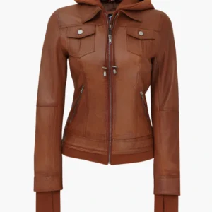 Women’s Tan Hooded Leather Jacket
